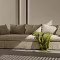 Beige Multi seat Sofa With Plush Cushions Green Throw Light Walls And Natural Light Shadows