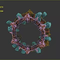 Futuristic Sci Fi Ring Structure With Blue Red Metallic Parts And Purple Glowing Nodes