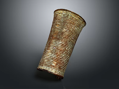 Rusty Metal Can With Striped Texture And Conical Shape On Dark Background 3d model