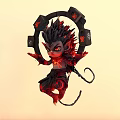 Fierce Game Anime Character With Spiky Black Hair Red Outfit And Circular Ornament Design