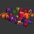 Colorful Gift Boxes With Decorative Ribbons Arranged In Pile For Daily Gifting