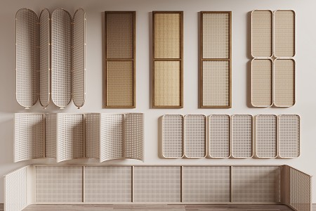 Modern rattan partition screen rattan wall panel 3d model