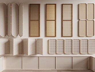 Modern rattan partition screen rattan wall panel 3d model