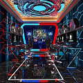 Hi Tech Cyber Cafe Interior With RGB Lighting Gaming Chairs And High Performance PCs