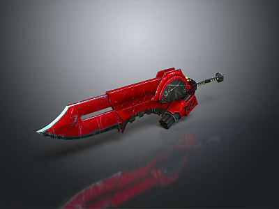 Red Mechanical Sword Featuring Sharp Blade And Metallic Design Elements 3d model