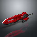 Red Mechanical Sword Featuring Sharp Blade And Metallic Design Elements