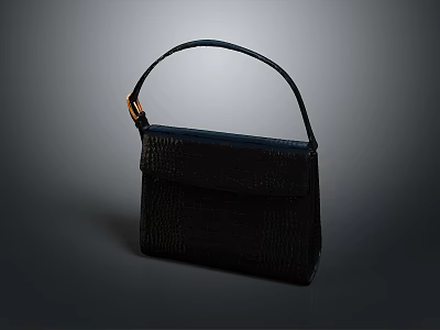 Elegant Stylish Black Handbag With Crocodile Texture And Golden Single Handle 3d model
