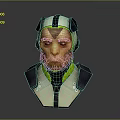 Futuristic Sci Fi 3D Character Bust With Helmet Green Accents And Armor Shoulders