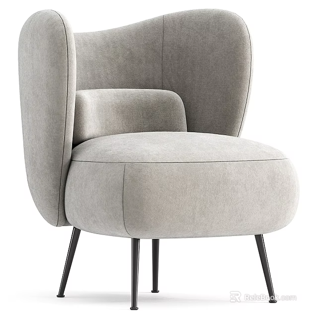 Elegant Modern Gray Single Sofa Featuring Curved Backrest And Slim Metal Legs 3d model