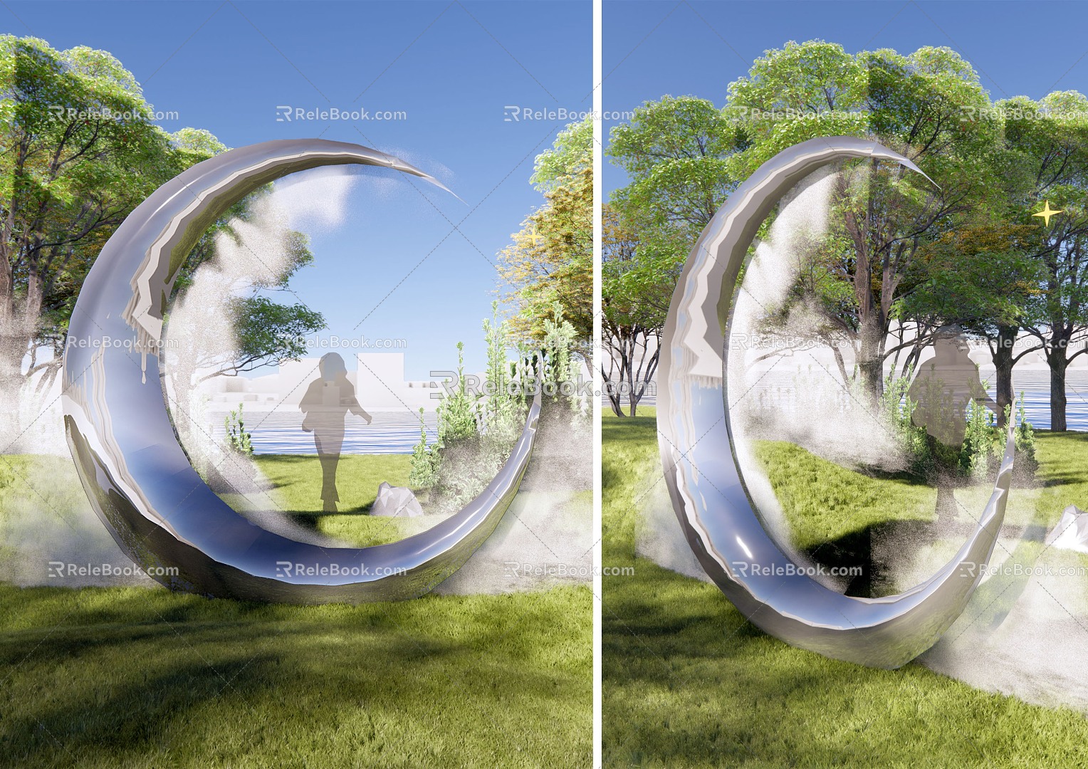 Modern Urban Sculpture Circular Crescent Sculpture Landscape Sculpture Sculpture Micro-terrain Stainless Steel Geometric Sculpture Landscape Sculpture Landscape Installation 3d model