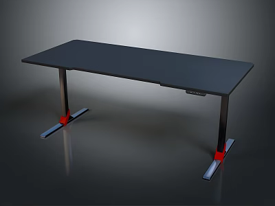Black Office Desk With Modern Metal Legs And Red Accent Support Bases 3d model