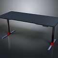 Black Office Desk With Modern Metal Legs And Red Accent Support Bases