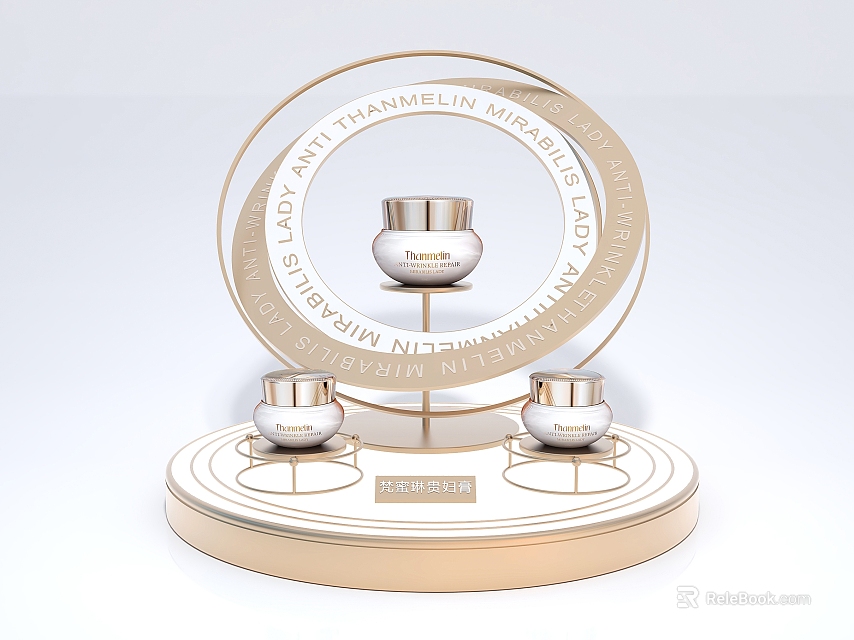 TIRTOSH Art Installation With Golden Circular Structure Engraved Text And Three Silver Containers 3d model 