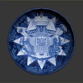 Intricate Sculpted Carving On Blue And White Bowl With Traditional Architecture Design