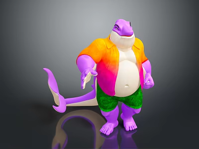 Purple Creature Character In Orange Pink Shirt And Green Shorts With Tail And 3D Design 3d model