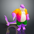 Purple Creature Character In Orange Pink Shirt And Green Shorts With Tail And 3D Design