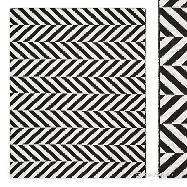Black And White Square Rug With Geometric Herringbone Pattern For Modern Interior Decor 3d model
