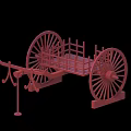 Ancient Weapon Red Wooden Chariot with Large Spoked Wheels and Cage Structure