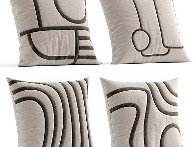 Beige Decorative Pillows With Black Geometric Curved Lines And Patterns For Sofa 3d model