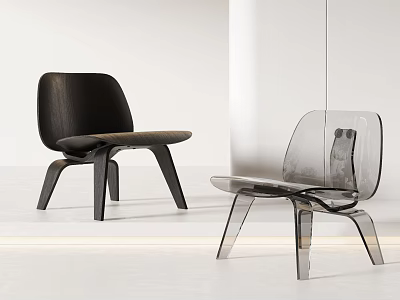 Modern Leisure Chairs Featuring Black Wooden and Transparent Acrylic Minimalist Design for Contemporary Interior 3d model