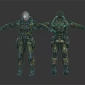 Two Standing Characters In Camouflage Suits With Backpacks And Creature Design Elements 3d model