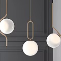 Modern Pendant Lights With Golden Frames And White Spherical Shades On Dark Wall 3d model