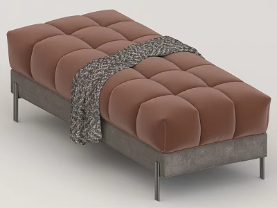 Modern Brown Tufted Sofa Bench With Patterned Blanket And Metal Legs 3d model