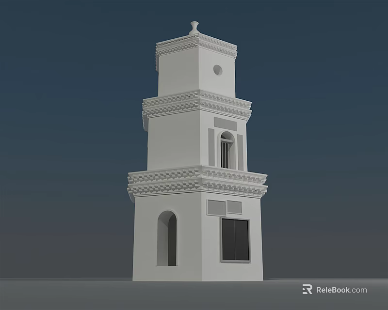 White Tower Architectural Design Featuring Multi Level Structure And Arched Windows 3d model 