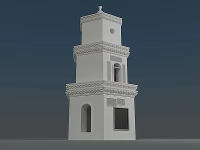White Tower Architectural Design Featuring Multi Level Structure And Arched Windows 3d model