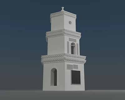 White Tower Architectural Design Featuring Multi Level Structure And Arched Windows 3d model