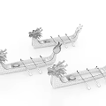 Three Wooden Dragon Boats With Green Orange Design And Dragon Head Decorations