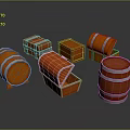 Orange Wooden Barrels And Open Closed Crates With Silver Hoops Storage Supplies
