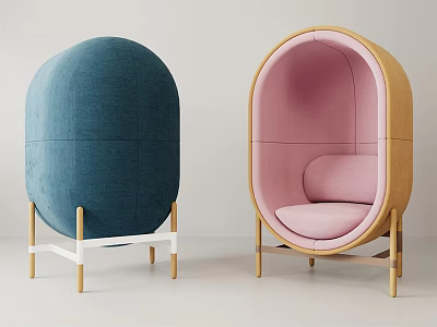 Modern Blue And Pink Upholstered Leisure Chairs With Oval Shape And Wooden Frames 3d model