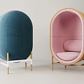 Modern Blue And Pink Upholstered Leisure Chairs With Oval Shape And Wooden Frames