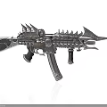 Futuristic Metallic Assault Rifle With Spiked Details And Mechanical Accents
