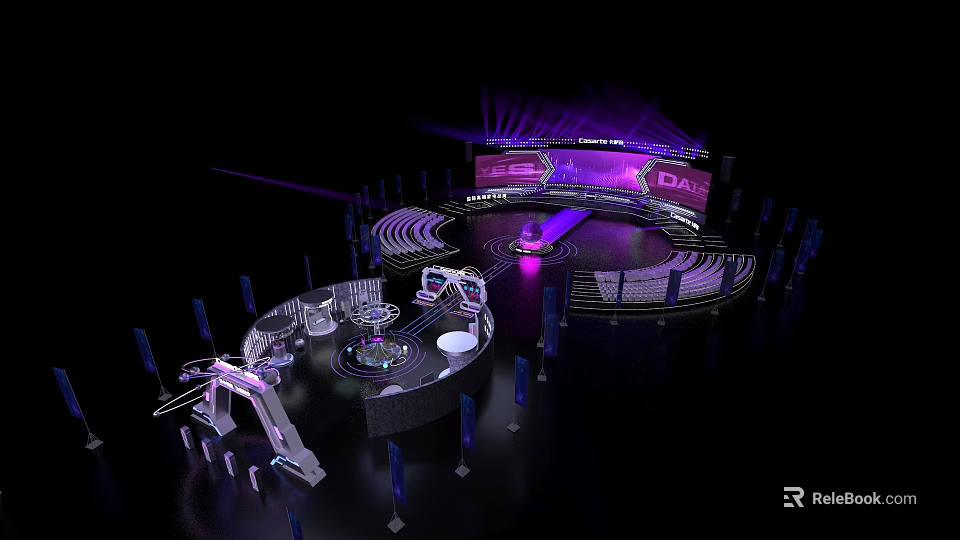 Modern Stage Design With Circular Layout Purple Lighting And Large LED Screen 3d model 
