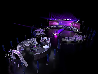 Modern Stage Design With Circular Layout Purple Lighting And Large LED Screen 3d model