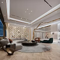 Modern Luxury Lounge Area With Plush Sofas Accent Chairs And Geometric Pendant Lights