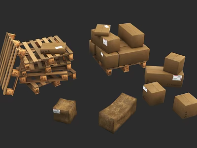 Stacked Wooden Boxes Pallets and Packages with Labels for Shipping Storage Logistics Handling 3d model