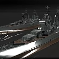 Detailed Scale Model Of Two Large Military Battleships On Water Surface