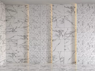 Modern Marble Feature Wall With Elegant Patterns And LED Light Strips 3d model
