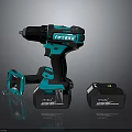 FPTools Cordless Drill With Teal And Black Design Battery Pack And Charger