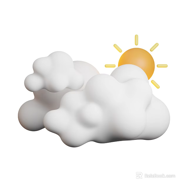 Cute Decorative Ornament Set With White Clouds And Yellow Sun For Home Decor 3d model 