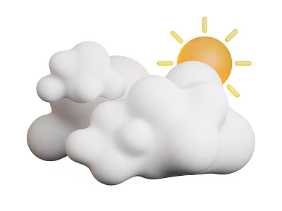 Cute Decorative Ornament Set With White Clouds And Yellow Sun For Home Decor 3d model