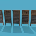 Vintage Wooden Shutters With Metal Slats And WBB Logo On Blue Background Design
