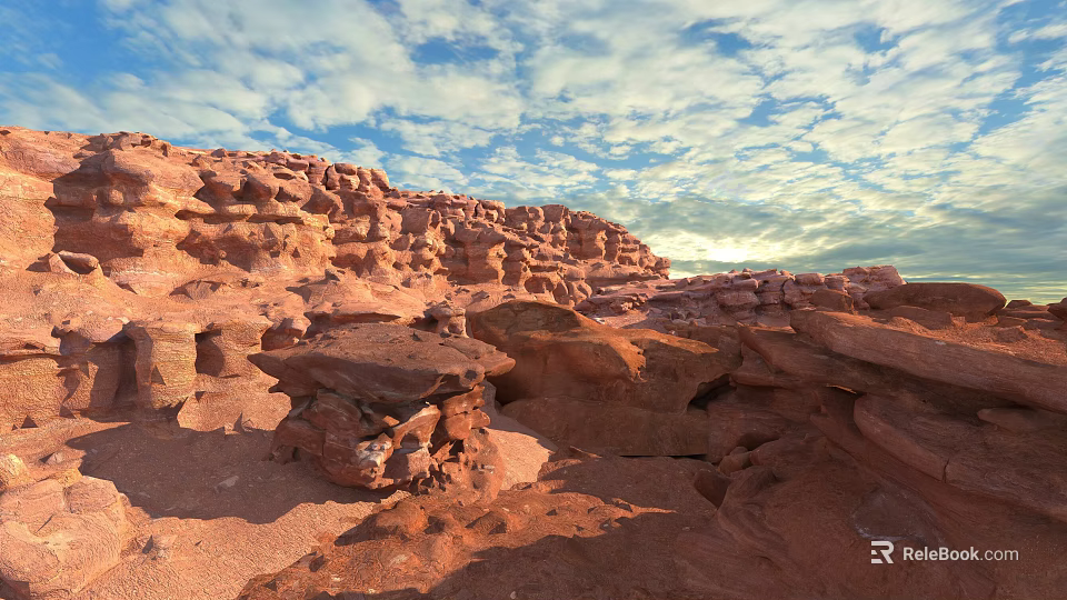 Stunning Red Rock Landscape Under Blue Sky With White Clouds At Sunset 3d model