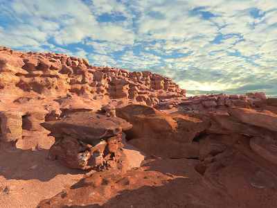 Stunning Red Rock Landscape Under Blue Sky With White Clouds At Sunset 3d model