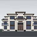 Single Family Villa With White Exterior Large Glass Windows Ornate Front Door And Driveway Greenery