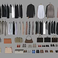 Fashionable Hanging Clothes Collection With Bags Shoes and Accessories Wardrobe