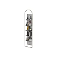 Modern Bookcase With Metal Frame Layered Design Shelves Decorated With Books And Artistic Sculptures